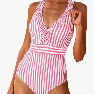 NEW Cupshe Women's One Piece Swimsuit V Neck Ruffled Back Cross - Medium